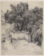 KT 2006 153
<br/>
Een tuinmuur en een hek van een buitenplaats in Jauer, Silezië
<br/>
<em>Menzel, Adolph (1815-1905)</em>